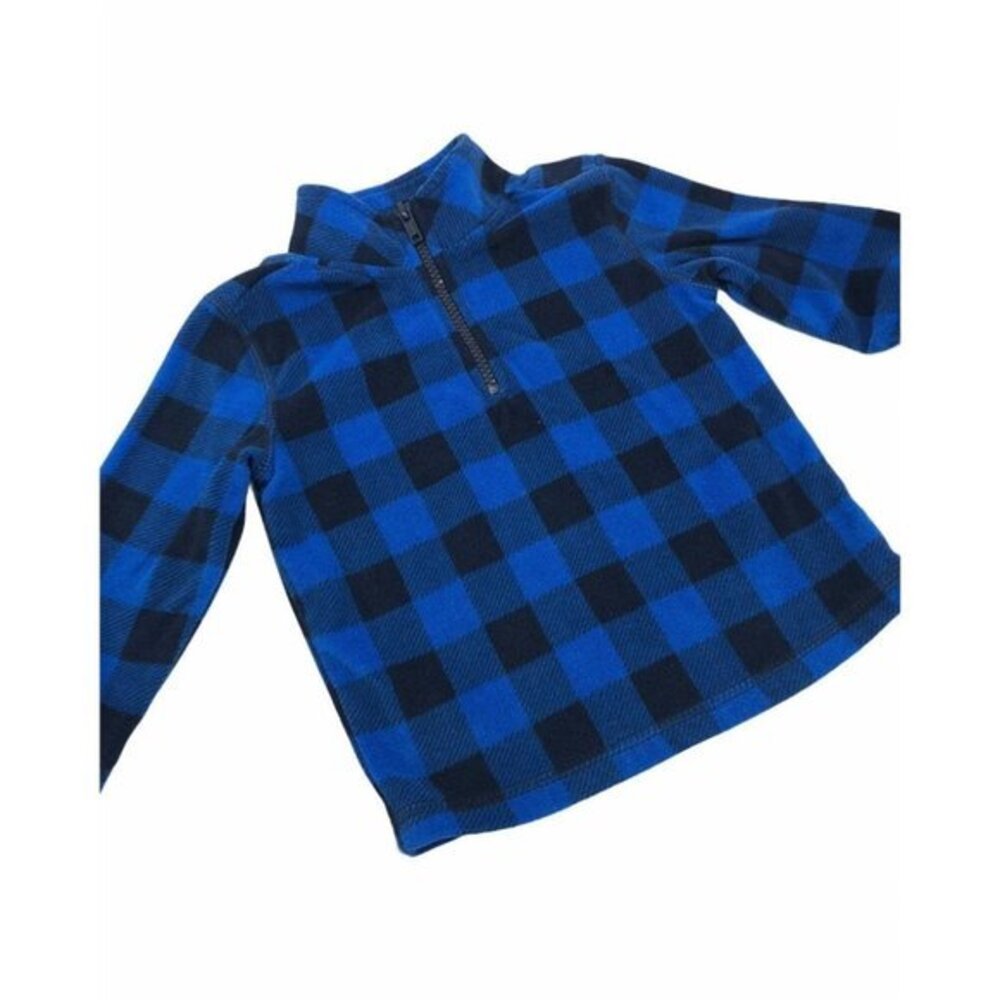 Koala Blue Black Buffalo Plaid Quarter Zip Fleece Pullover Mock Neck‎ Sweater